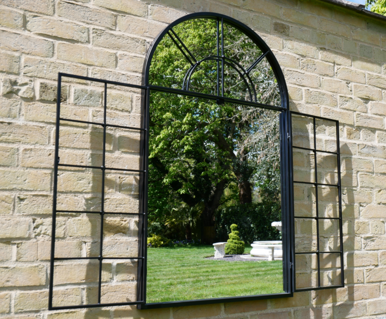 Black Metal Garden Mirror Jersey Oak Furniture