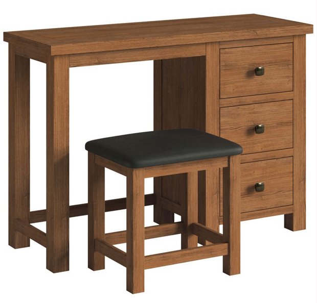 Derwent Rustic Single Pedestal Dressing Table, with Stool