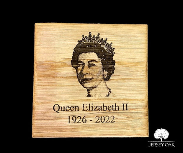 Queen Elizabeth II Engraved Oak Coaster