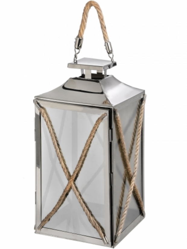 Chrome Lantern With Rope Detail
