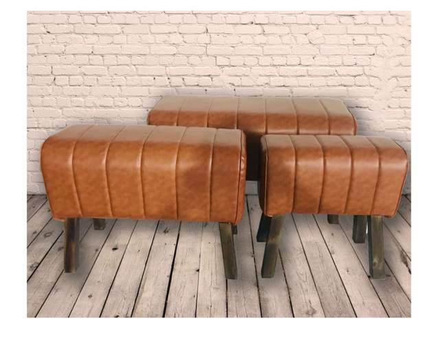 Rolled Natural Faux Leather Pommel Stool