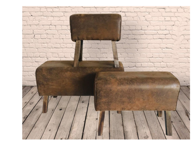 Distressed Faux Leather Pommel Stools