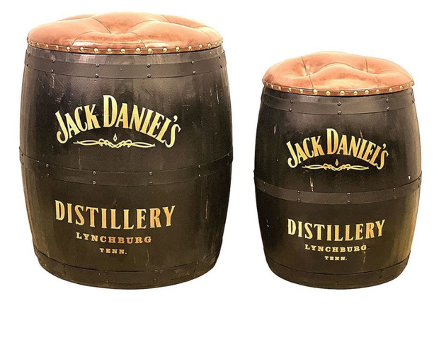 Jack D Black Wooden Barrel Stools