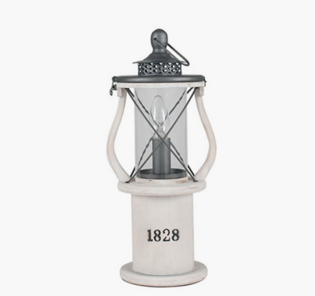 White wooden table lamp lantern