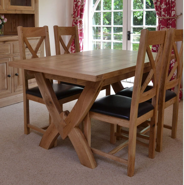 Petite French Rustic Oak Extending Dining Table