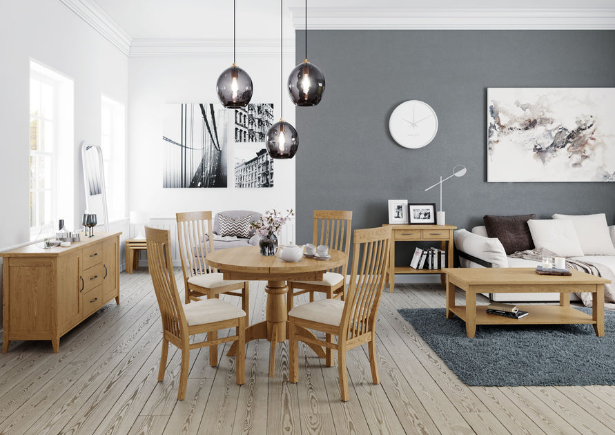 Wichita Table Round, Extending, Single pedestal Jersey Oak Furniture