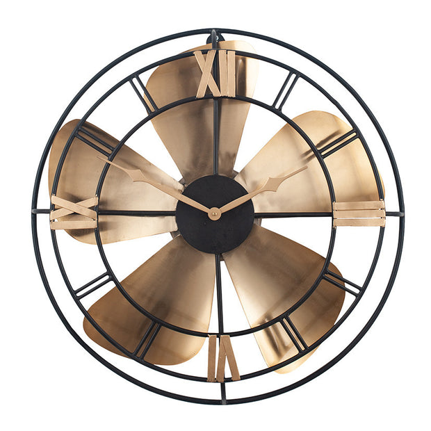 Brass & Black Fan Wall Clock