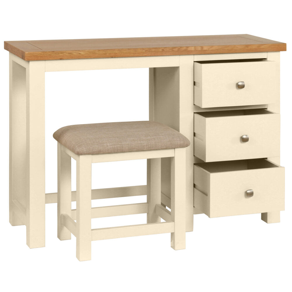 Derwent Painted Single Pedestal Dressing Table with Stool Jersey Oak Furniture Derwent Painted Single Pedestal Dressing Table with Stool Jersey Oak Furniture