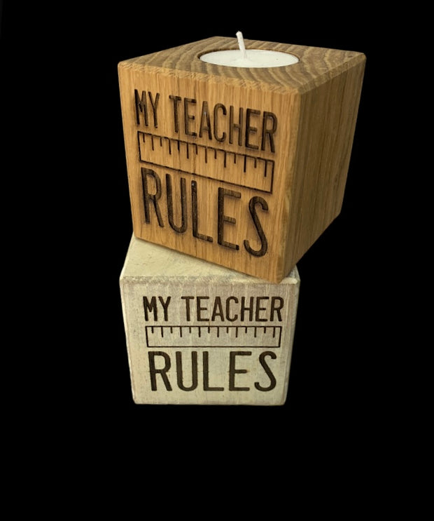 Engraved 'My Teacher Rules' Candle Cube