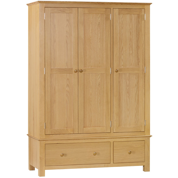 Morecombe Oak Triple Wardrobe with 2 Drawers