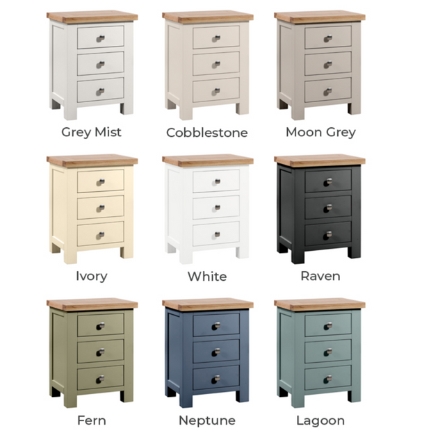 Derwent Painted Bedside Table with 3 Drawers