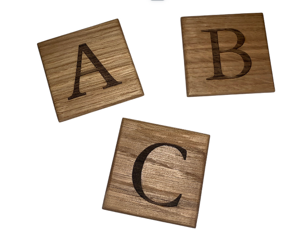 Alphabet Engraved Oak Coaster