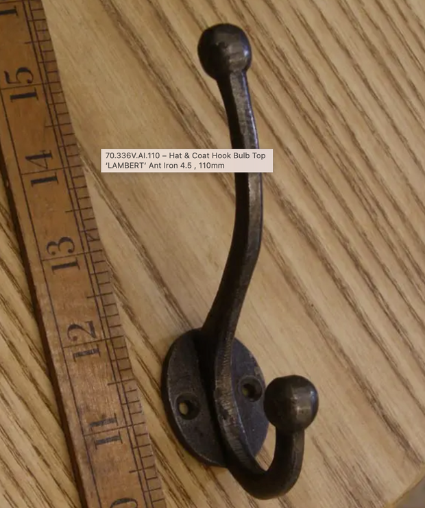 Antique Iron Hat and Coat Hook, Ball Tops