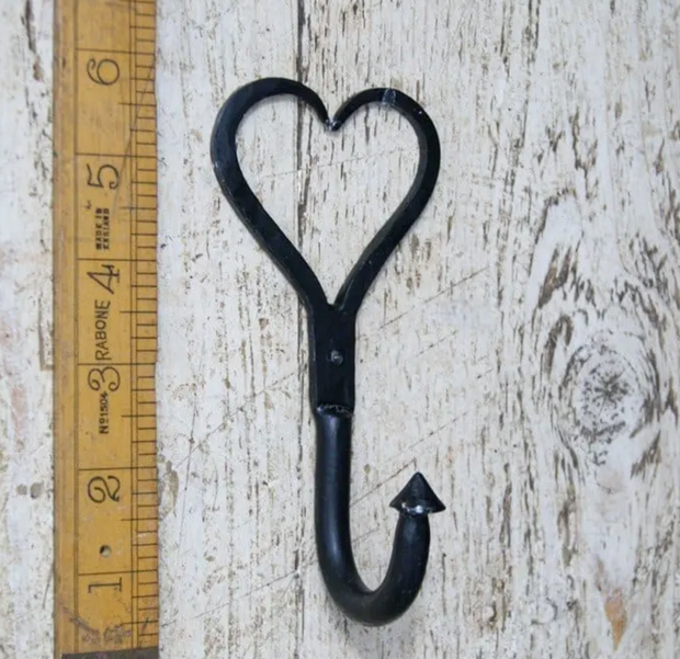 Hand Forged Heart Shaped Hook, Black Wax finish