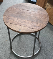 Round Steel and Oak Side Table