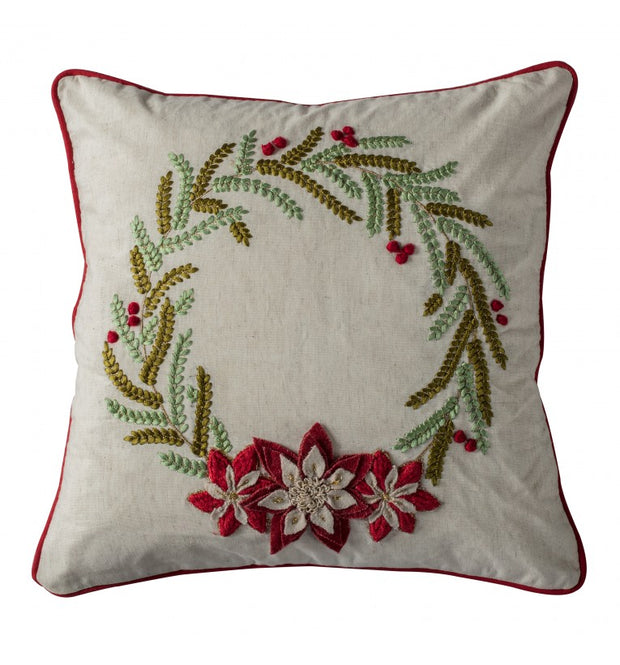 Poinsettia Wreath Cushion