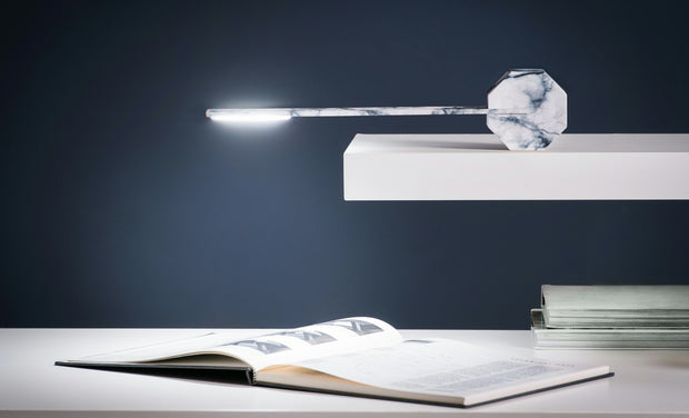 Octagon Desk Lamp, White Marble