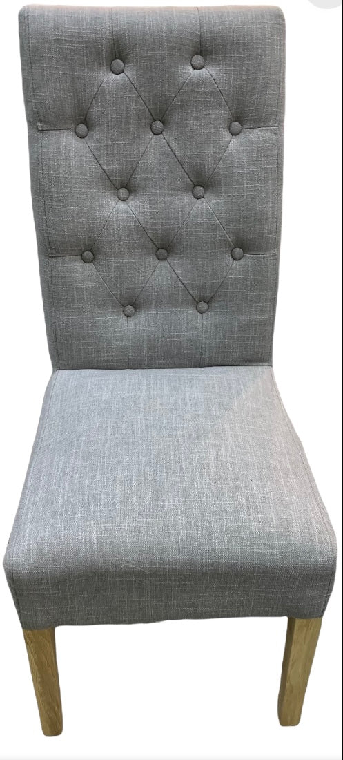 Grey Linen Button Back Chair