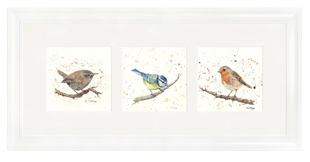 Feathered Friends Triptych Landsc White