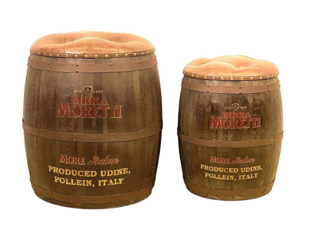 Birra Moretti Wood Barrel Storage Stools