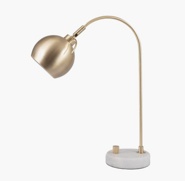 Feliciani Brushed Brass Metal and White Marble Task Lamp