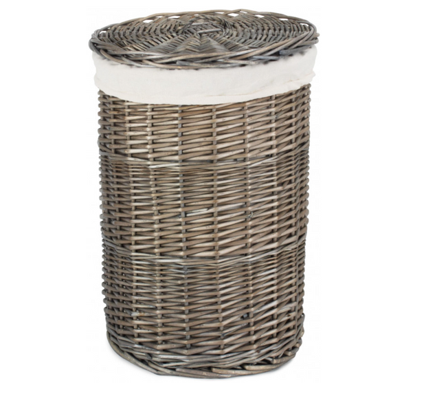 Antique Wash Round Linen Basket, white lining