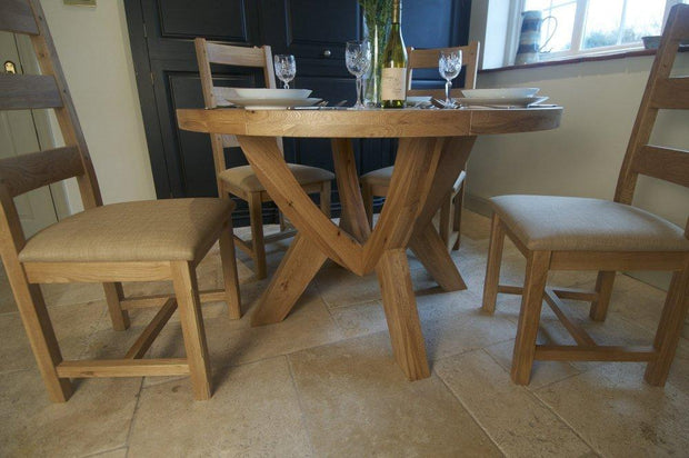 French Rustic Oak Fixed Top Round Dining Table